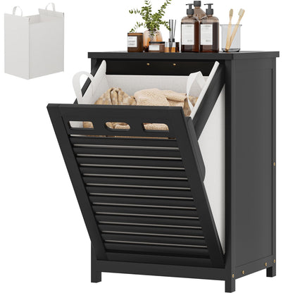 Bamboo Tilt Out Laundry Hamper Cabinet with 15.5 Gal Removable Bag, Black
