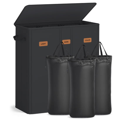 SONGMICS 210L Laundry Hamper, 4-Compartment Laundry Sorter with Lid
