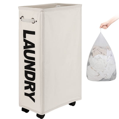 DOKEHOM 70L Enlarged Slim Rolling Laundry Basket Hamper on Wheels, Grey