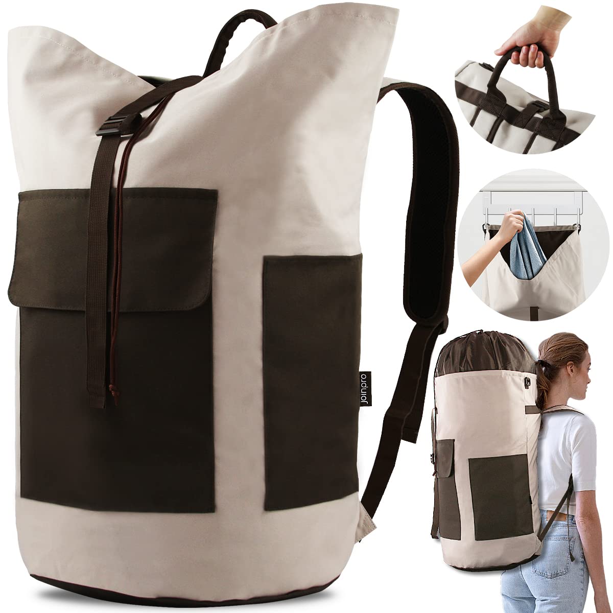 Laundry Bag Backpack 125L Extra Large, Heavy Duty 900D Coated Oxford Fabric, 3 Pockets Durable Travel Laundry Bags with Soft Padded Shoulder Straps for College Dorm, Apartment, Laundromat (Black)