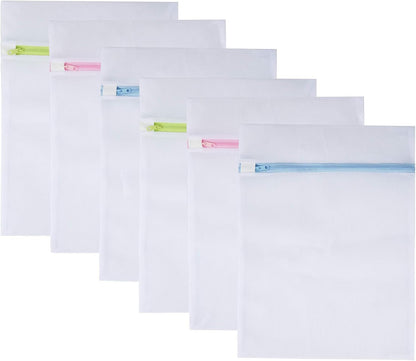 Mesh Laundry Bags 6pcs 16*12 Inch Laundry Wash Bag Colorful Zipper (Medium)