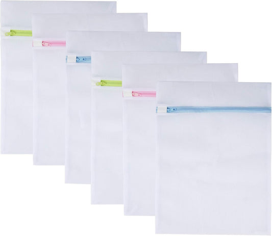 Mesh Laundry Bags 6pcs 16*12 Inch Laundry Wash Bag Colorful Zipper (Medium)