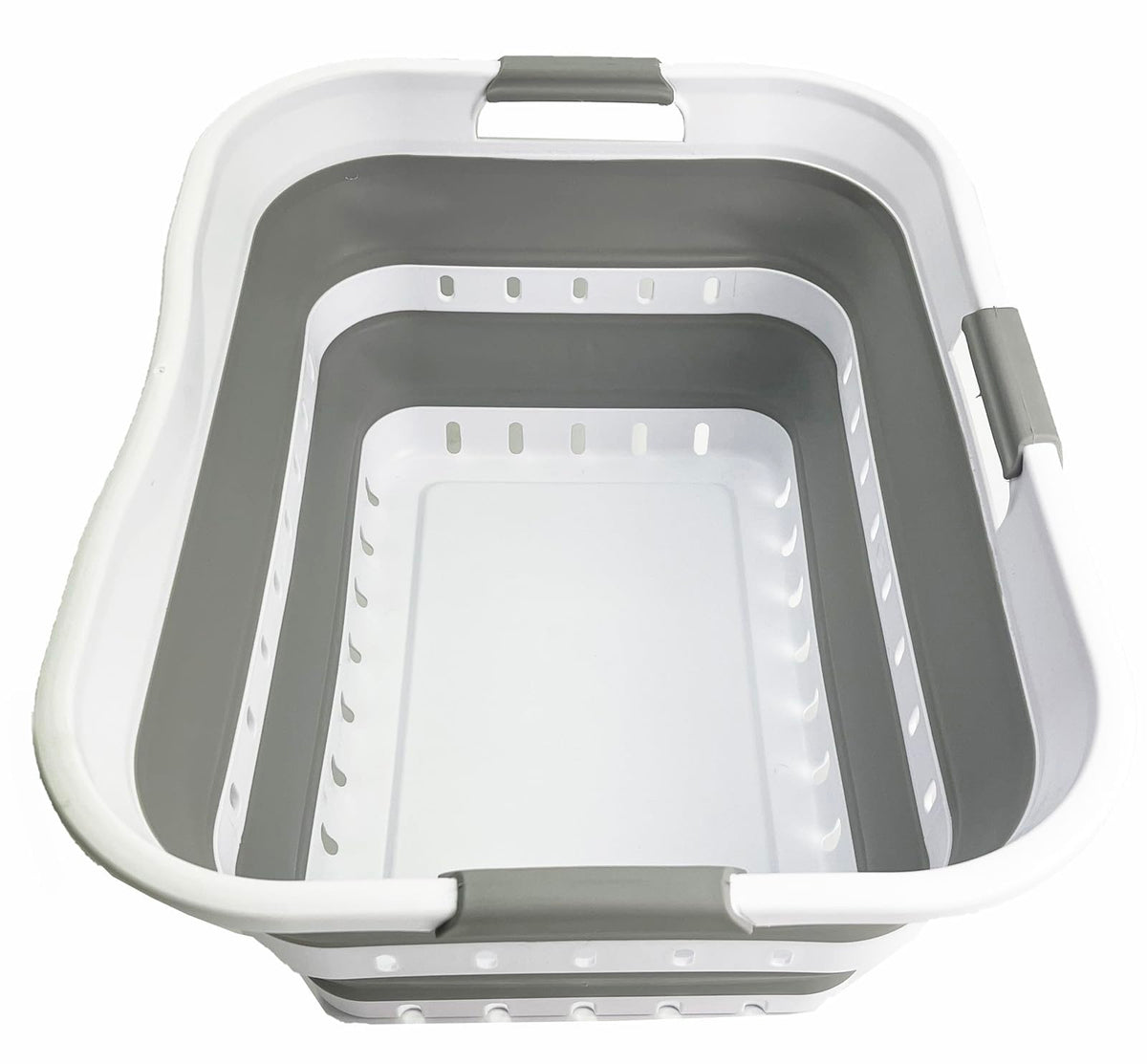 SAMMART 42L (11 gallon) Collapsible Plastic Laundry Basket - Foldable Pop Up Storage Container/Organizer - Space Saving Hamper/Basket (1, White/Grey)