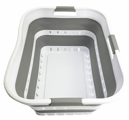 SAMMART 42L (11 gallon) Collapsible Plastic Laundry Basket - Foldable Pop Up Storage Container/Organizer - Space Saving Hamper/Basket (1, White/Grey)