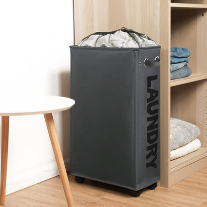 DOKEHOM 70L Enlarged Slim Rolling Laundry Basket Hamper on Wheels, Grey