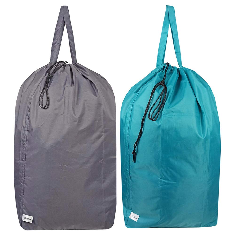 Washable Travel Laundry Bag with Handles and Drawstring (2 Pack), Heavy Duty Large Enough to Hold 3 Loads of Laundry, Fit a Laundry Basket or Clothes Hamper, 27.5x34.5 in,Grey