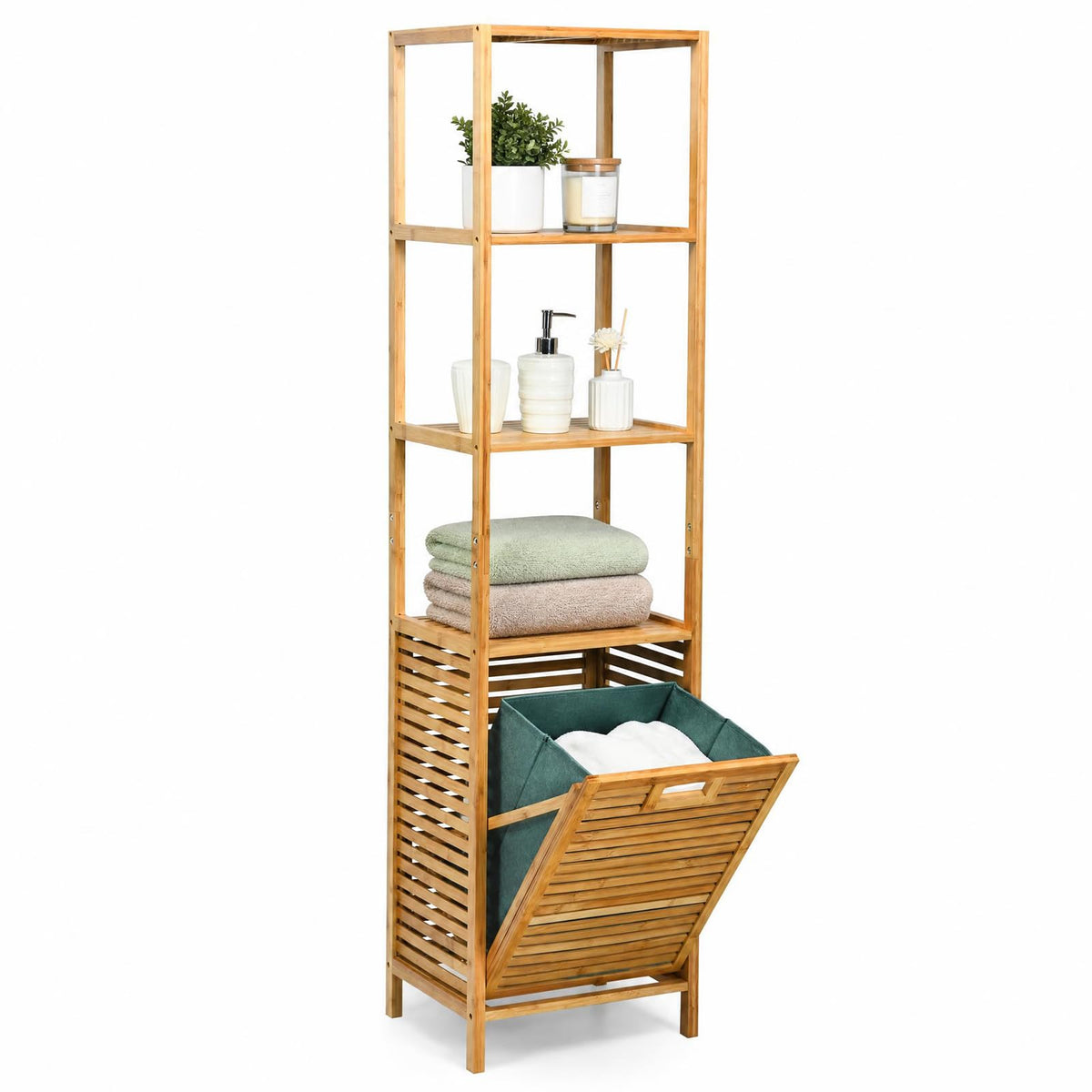 Giantex Bamboo Tilt Out Laundry Hamper Cabinet, Wicker Laundry Sorter