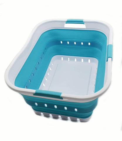 SAMMART 42L (11 gallon) Collapsible Plastic Laundry Basket - Foldable Pop Up Storage Container/Organizer - Space Saving Hamper/Basket (1, White/Grey)