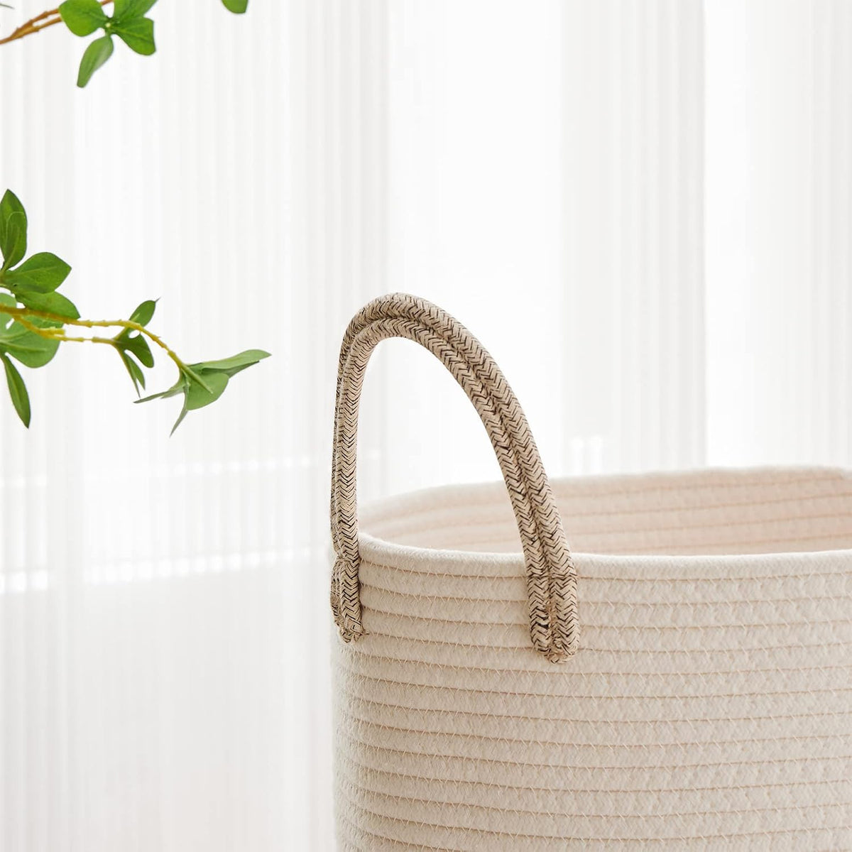 VIPOSCO 58L Tall Woven Laundry Basket Hamper, White Brown