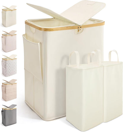 MIZATTO 140L Laundry Hamper with Lid, 2 Section Dirty Laundry Bin