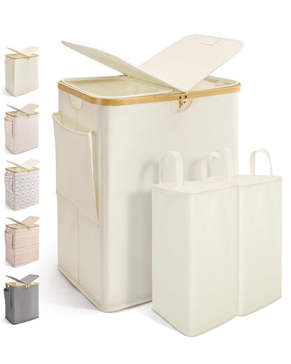 MIZATTO 140L Laundry Hamper with Lid, 2 Section Dirty Laundry Bin