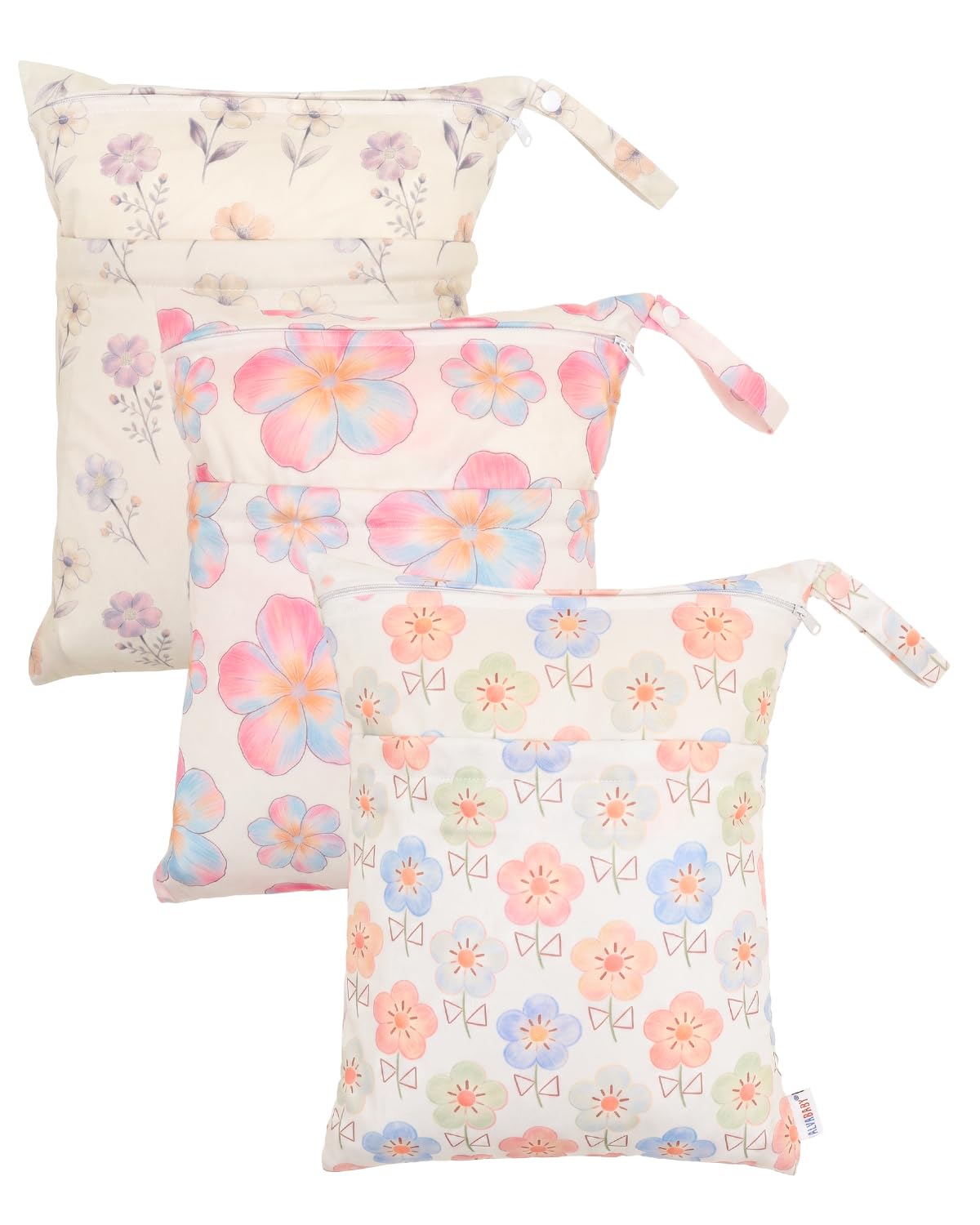 ALVA 2pcs Cloth Diaper Wet Dry Bags Waterproof Reusable with Two Zippered Pockets Travel Beach Pool Daycare Soiled Baby Items Yoga Gym Bag for Swimsuits or Wet Clothes
