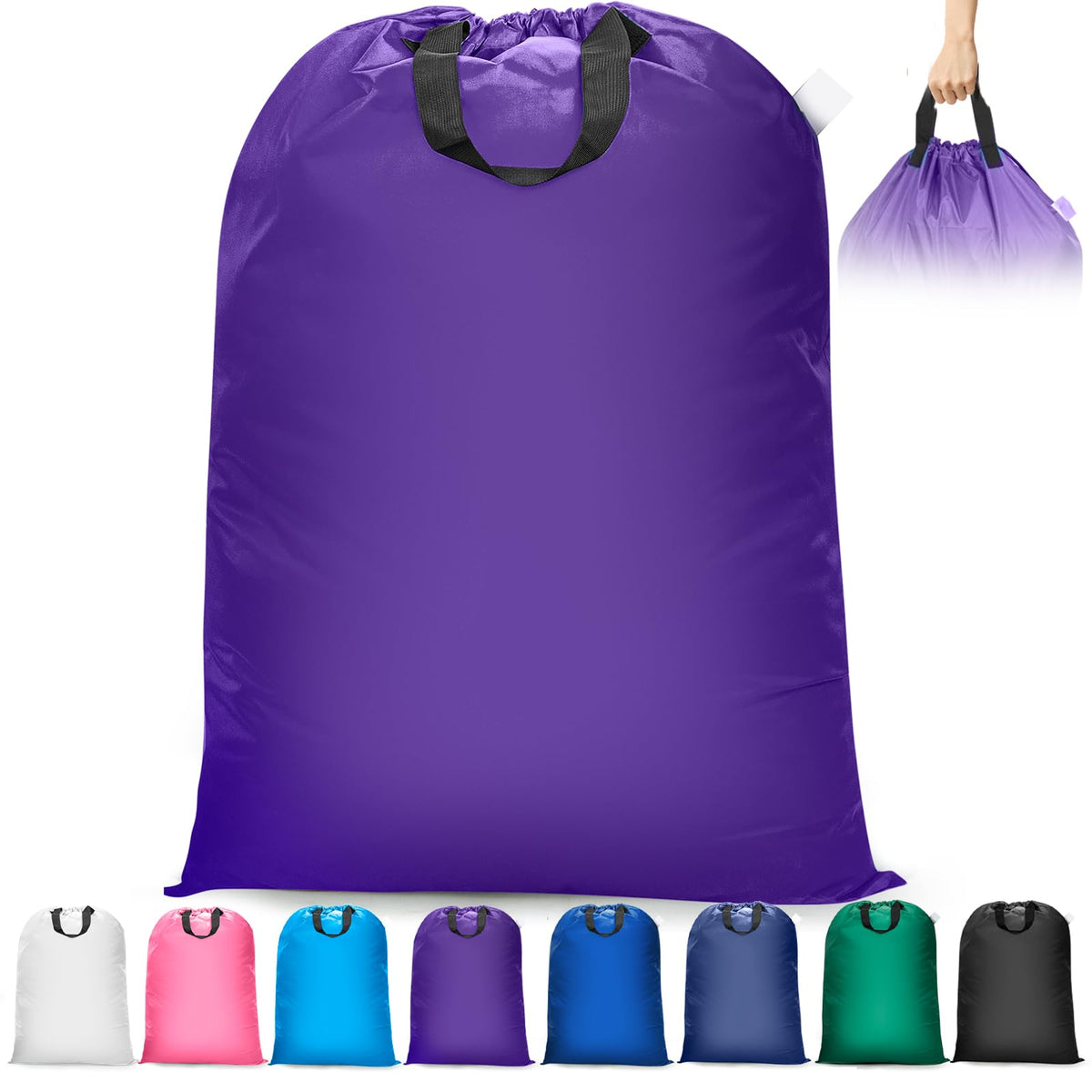 Isink Extra Large Laundry Bag With Handles, Heavy Duty, Travel Laundry Bag for Dirty Clothes, 28" x 40" (Black)