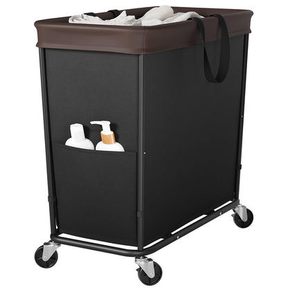 160L Laundry Hamper with Wheels and Handle, 2-Section Rolling Hamper for Laundry, Large Laundry Basket with Wheels, Rolling Laundry Basket Clothes Hamper for Home, Bathroom and Dorm(Black)