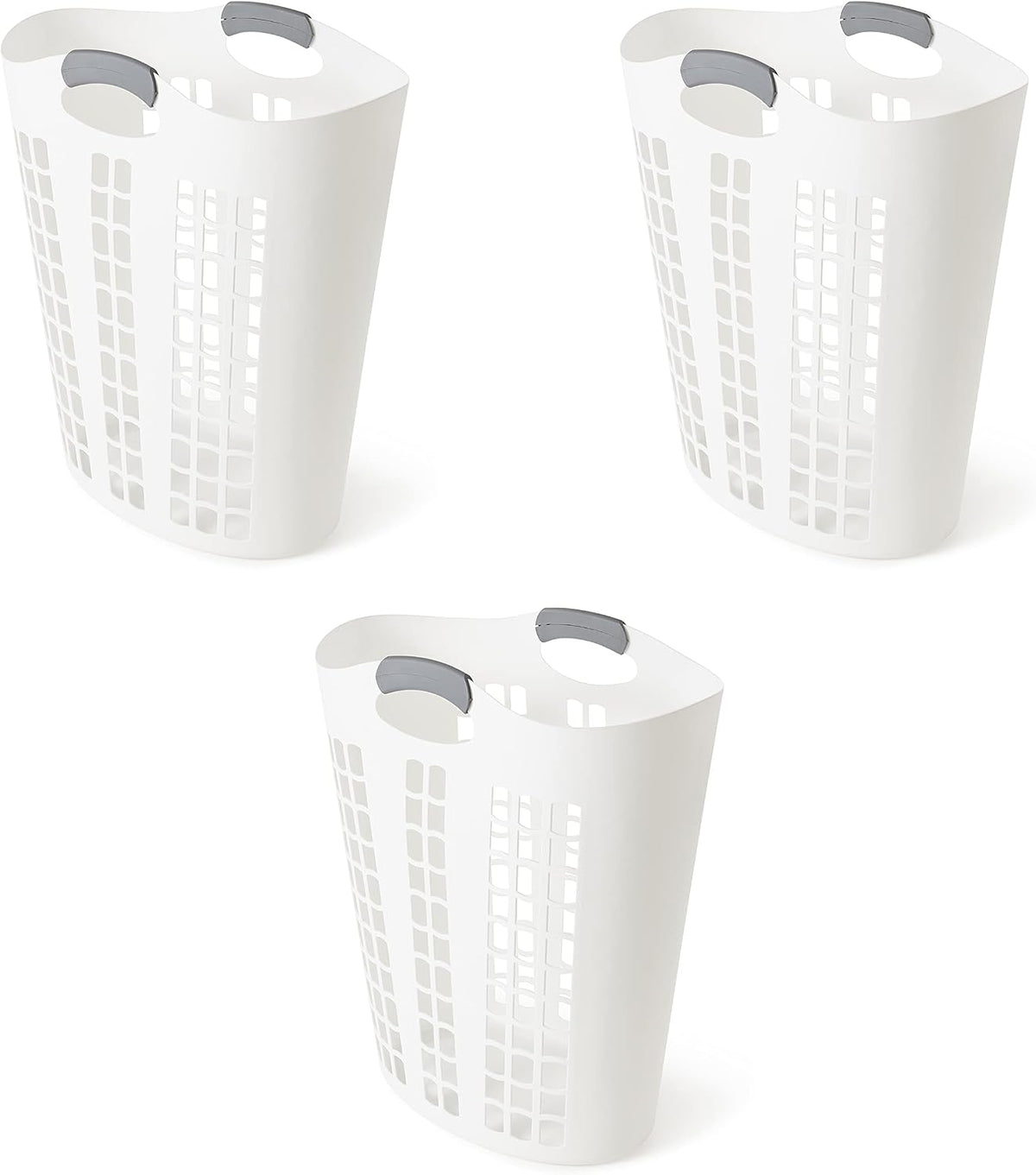 Gracious Living Easy Carry Flex Collapsible Laundry Hamper, White, 3-Pack