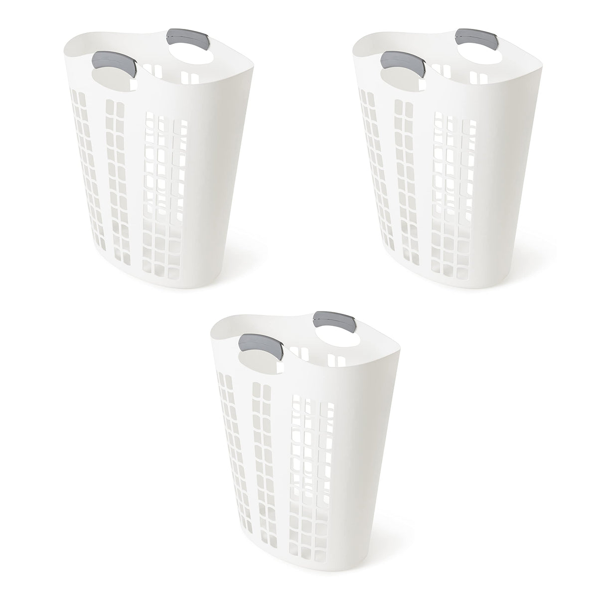 Gracious Living Easy Carry Flex Collapsible Laundry Hamper, White, 3-Pack