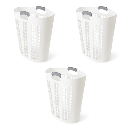 Gracious Living Easy Carry Flex Collapsible Laundry Hamper, White, 3-Pack