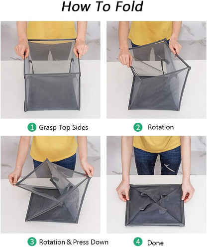 HONOMA Laundry Bags Hamper Bag with Handles,Portable &Collapsible Dirty Clothes Mesh Basket Foldable for Washing Storage, Kids Room,Dorm or Travel (Black, Single-Layer)