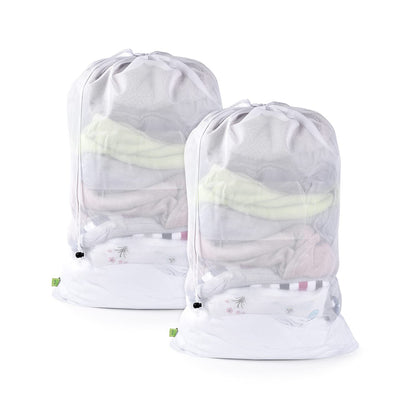OTraki Ex-Large Mesh Laundry Bag 36x43 Inch Drawstring Laundry Wash Bags 2 Pack Dirty Clothes Net Laundry Bag Heavy Duty Travel Storage Organize Bag Don't Drying, Melting 140-176℉ White