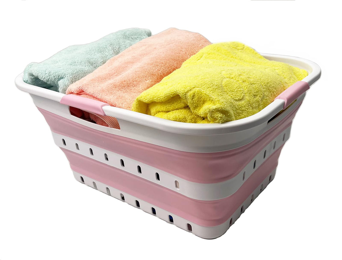 SAMMART 42L (11 gallon) Collapsible Plastic Laundry Basket - Foldable Pop Up Storage Container/Organizer - Space Saving Hamper/Basket (1, White/Grey)