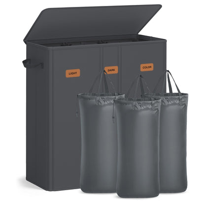 SONGMICS 210L Laundry Hamper, 4-Compartment Laundry Sorter with Lid