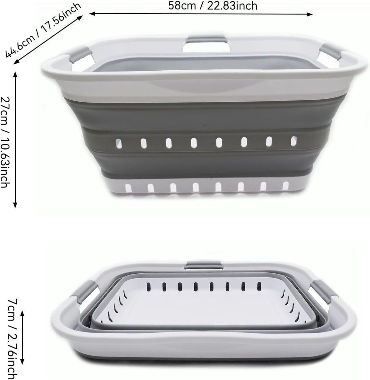 SAMMART 42L (11 gallon) Collapsible Plastic Laundry Basket - Foldable Pop Up Storage Container/Organizer - Space Saving Hamper/Basket (1, White/Grey)