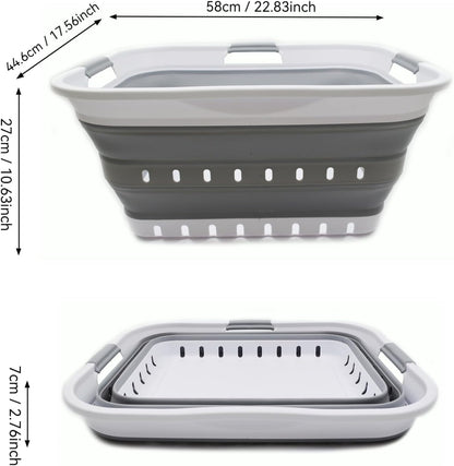 SAMMART 42L (11 gallon) Collapsible Plastic Laundry Basket - Foldable Pop Up Storage Container/Organizer - Space Saving Hamper/Basket (1, White/Grey)