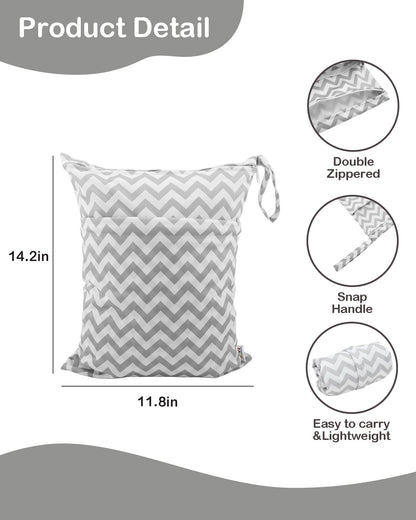 ALVA 2pcs Cloth Diaper Wet Dry Bags Waterproof Reusable with Two Zippered Pockets Travel Beach Pool Daycare Soiled Baby Items Yoga Gym Bag for Swimsuits or Wet Clothes
