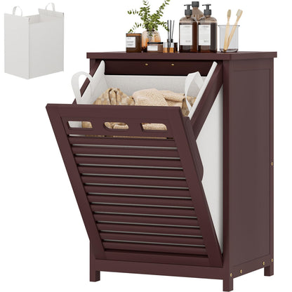 Bamboo Tilt Out Laundry Hamper Cabinet with 15.5 Gal Removable Bag, Black