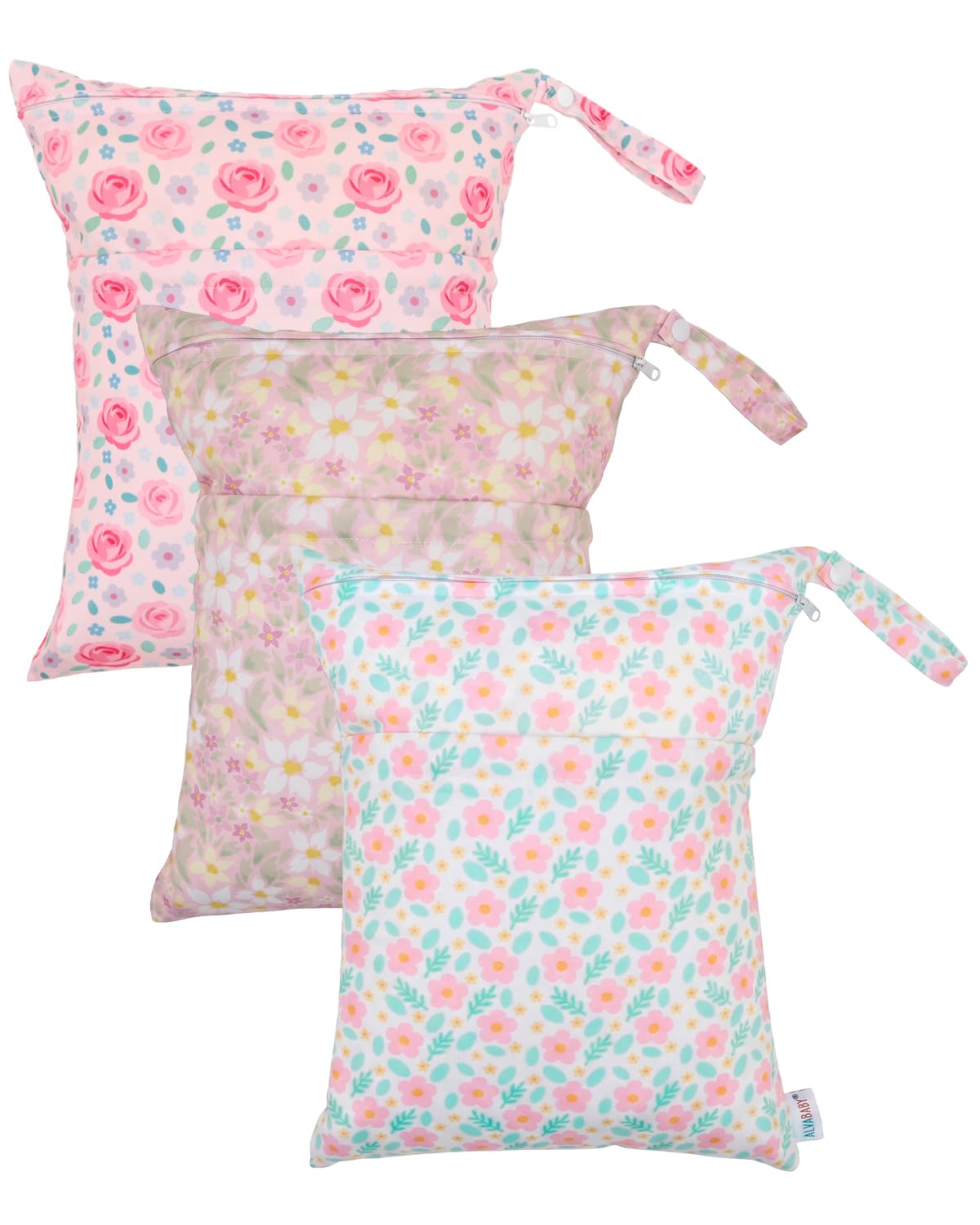 ALVA 2pcs Cloth Diaper Wet Dry Bags Waterproof Reusable with Two Zippered Pockets Travel Beach Pool Daycare Soiled Baby Items Yoga Gym Bag for Swimsuits or Wet Clothes