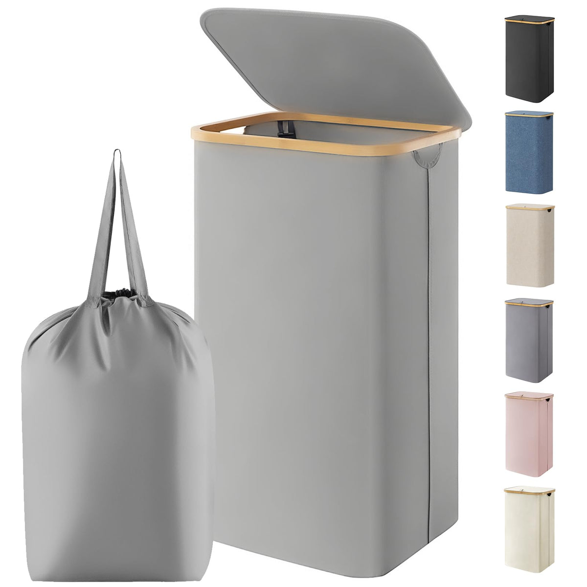 Lifewit 120L Large Laundry Basket with Lid, 2 Removable Bags, Beige