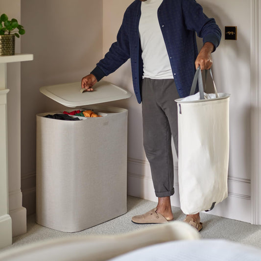 Joseph Joseph Tota Trio 90 liter/23.8 gallon Laundry Hamper Separation Basket with lid, 3 Removable Washing Bags with Handles- Ecru