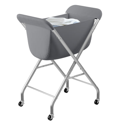 ELYKEN Laundry Basket with Wheels, Collapsible Laundry Hamper, Cream