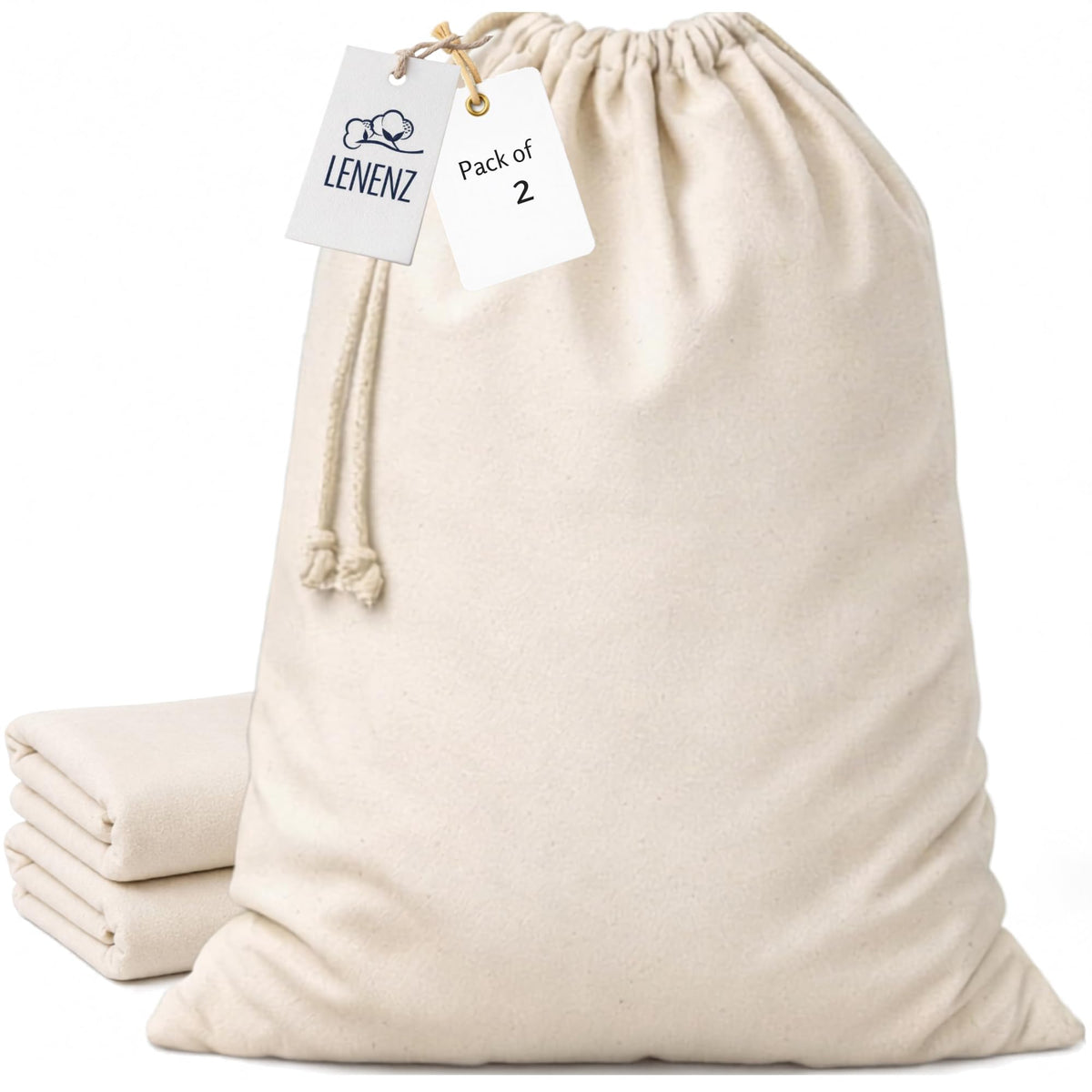 4 Pack Reusable Laundry Bags - 100% Cotton Multi Purpose Travel Laundry Bag - Durable & Machine Washable - Large Laundry Bag 28 x 36"