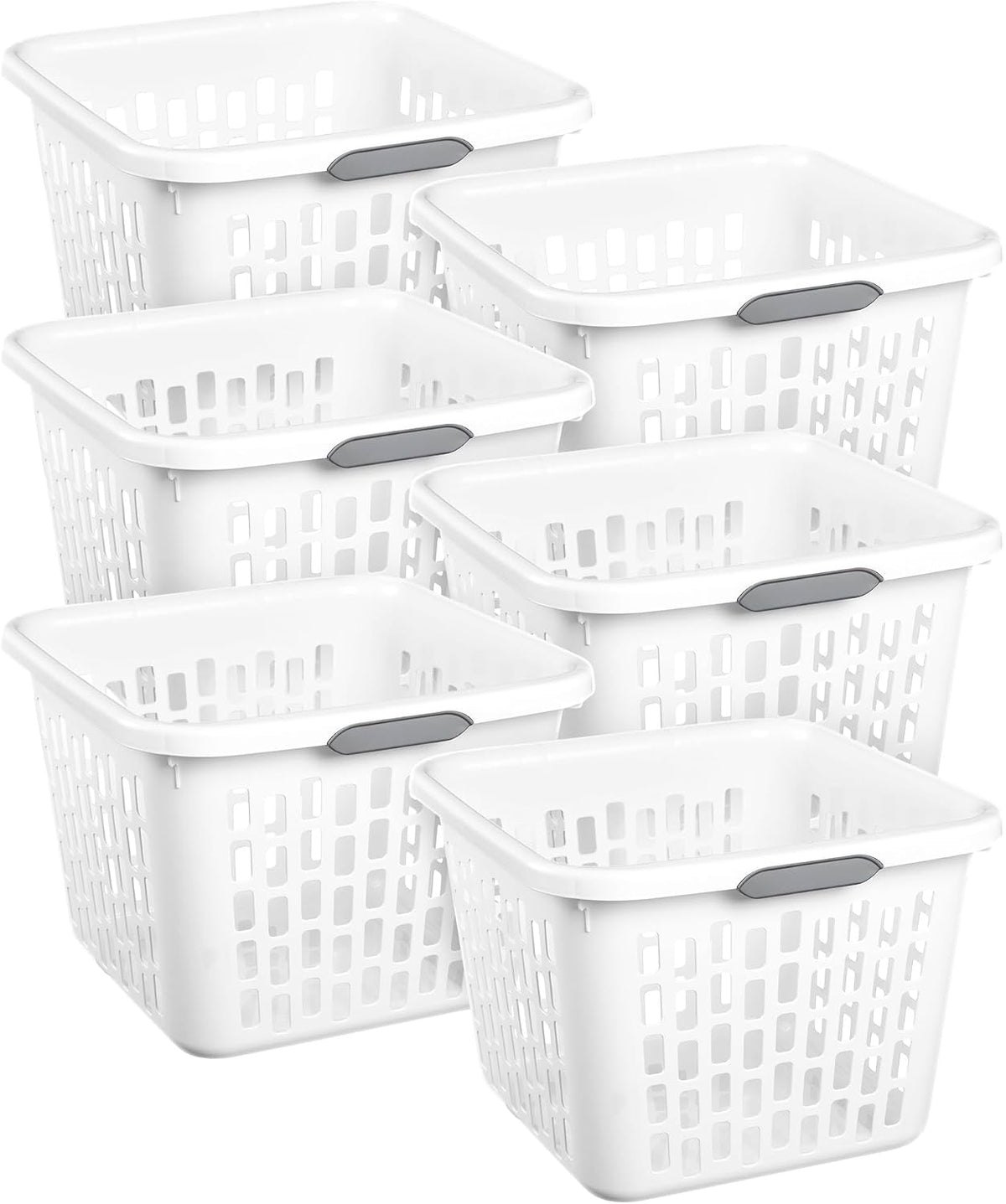 Sterilite Square Laundry Basket, Plastic Clothes Hamper, 6-Pack