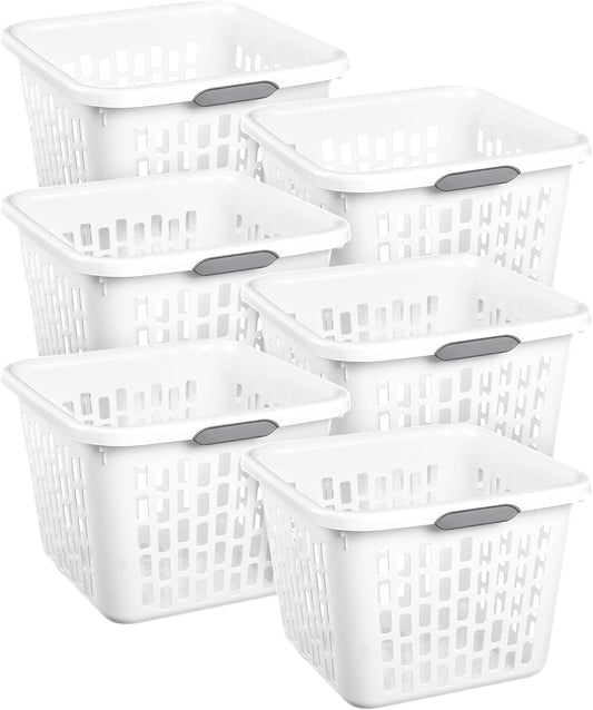 Sterilite Square Laundry Basket, Plastic Clothes Hamper, 6-Pack