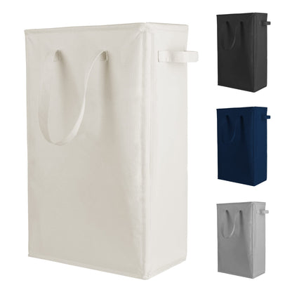 Odonata Slim Laundry Hamper Handles Collapsible Laundry Basket Thin Dirty Clothes Basket Narrow Laundry Bag Foldable Dirty Hamper 45L (Black)