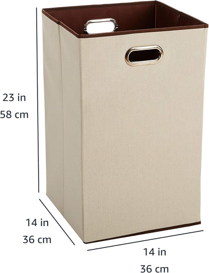 Amazon Basics Rectangular Foldable Laundry Basket Hamper, Beige/Brown