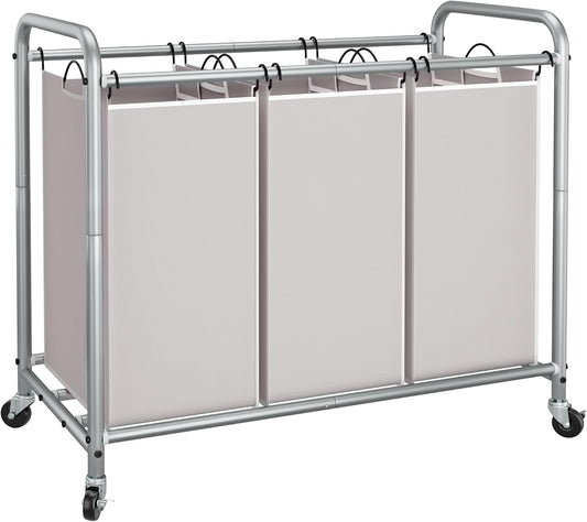 STORAGE MANIAC 3 Section Laundry Sorter, Laundry Hamper with Wheels, Gray