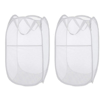 Larpur 2 Pcs Popup Mesh Laundry Baskets, Collapsible and Portable Clothes Washing Laundry Hampers with Reinforced Carry Handles, Gray Clothes Hamper for Home, Travel, College Dorm