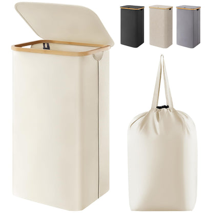 Lifewit 120L Large Laundry Basket with Lid, 2 Removable Bags, Beige