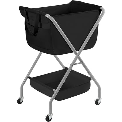 STORAGE MANIAC Collapsible Laundry Cart with Wheels 31.5"H Rolling Laundry Hamper Clothes Basket with Wheels, Canvas Liner Sturdy Steel Frame Folding for Small Narrow Space Easy Storage, Beige
