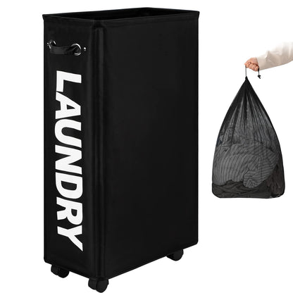 DOKEHOM 70L Enlarged Slim Rolling Laundry Basket Hamper on Wheels, Grey