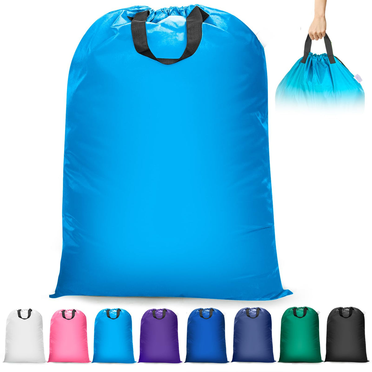 Isink Extra Large Laundry Bag With Handles, Heavy Duty, Travel Laundry Bag for Dirty Clothes, 28" x 40" (Black)