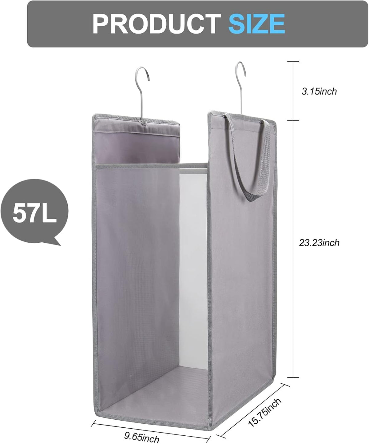 FENTEC Hanging Laundry Hamper，2 Pack Grey Hanging Laundry Basket