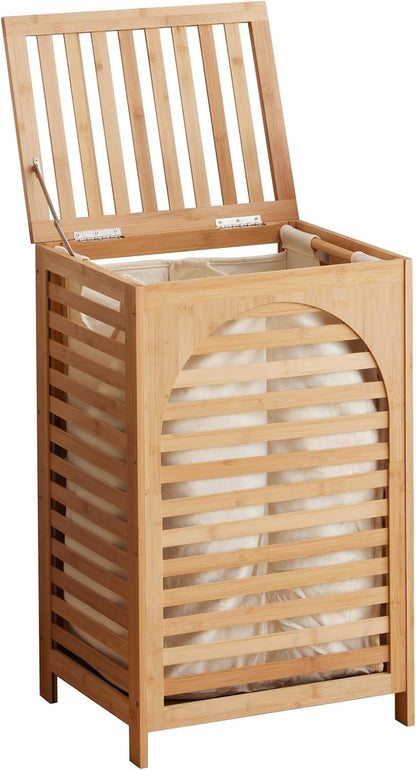 Laundry Hamper with Lid,Bamboo Large Waterproof Clothes Laundry Basket,Removable Washing Bags with Handles,clothes basket (Natural)