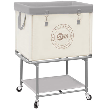 STORAGE MANIAC Rolling Laundry Cart with Hanging Bar & Storage Shelf, Beige