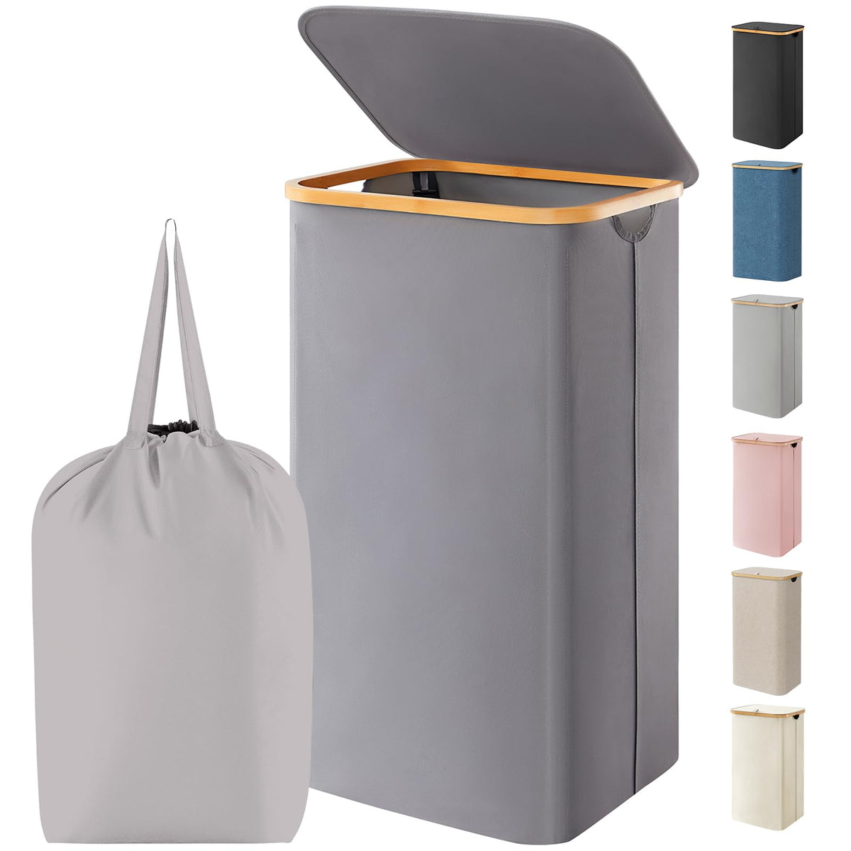 Lifewit 120L Large Laundry Basket with Lid, 2 Removable Bags, Beige