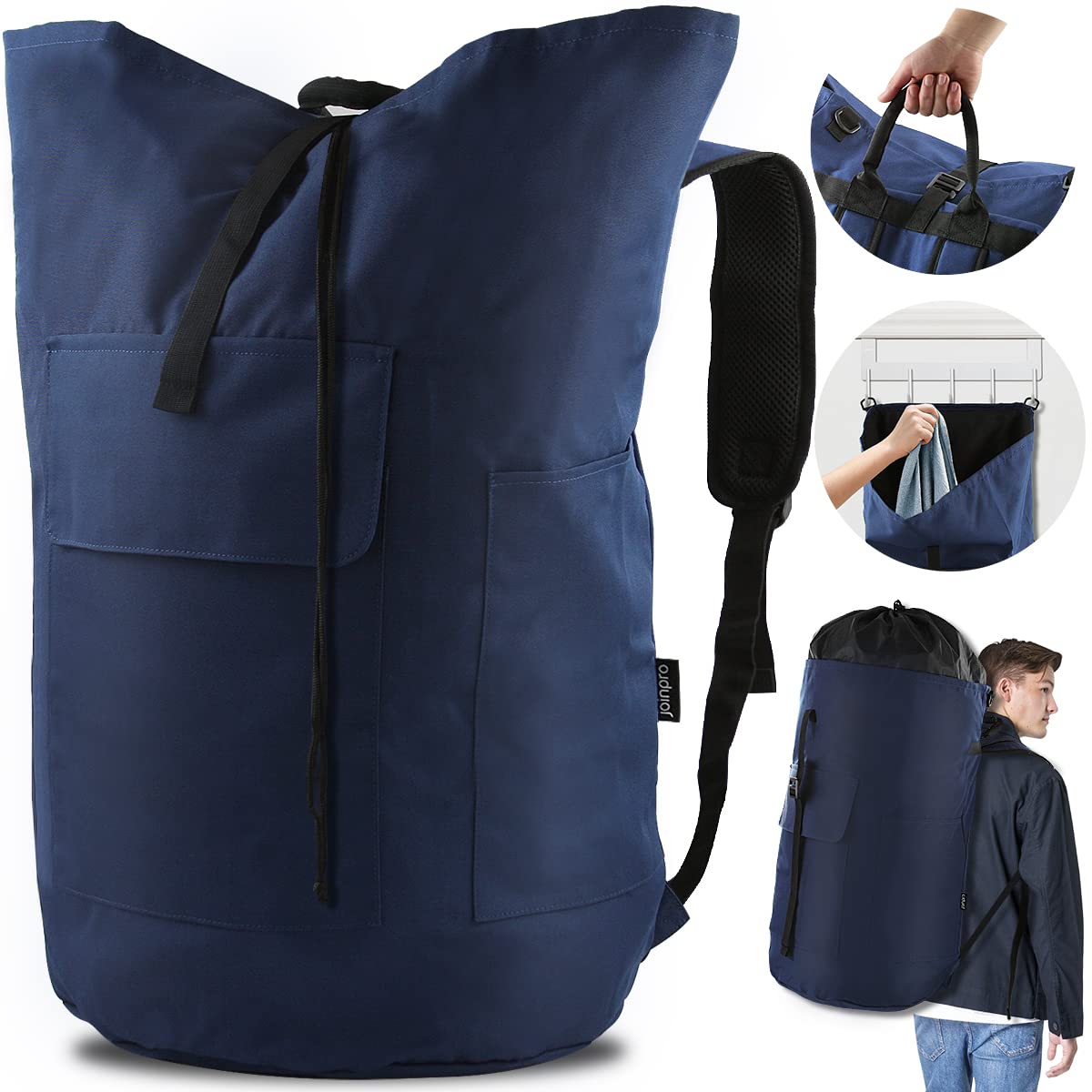 Laundry Bag Backpack 125L Extra Large, Heavy Duty 900D Coated Oxford Fabric, 3 Pockets Durable Travel Laundry Bags with Soft Padded Shoulder Straps for College Dorm, Apartment, Laundromat (Black)