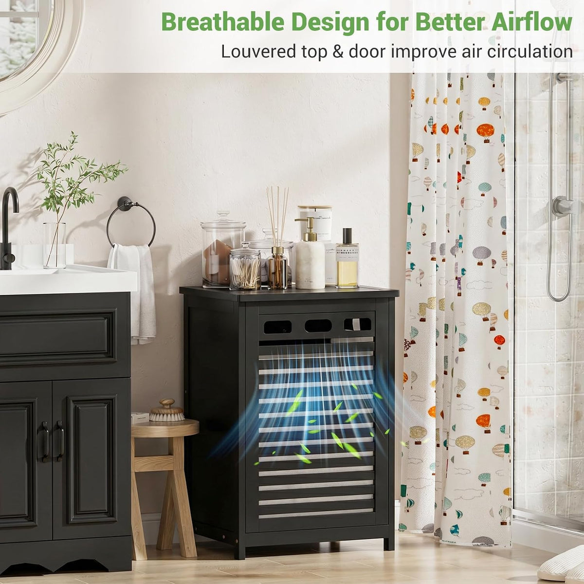 Bamboo Tilt Out Laundry Hamper Cabinet with 15.5 Gal Removable Bag, Black